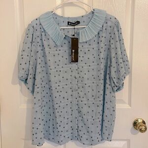 Allegra K Women's Floral Puff Sleeves Pleated Collar
Button Down Shirt, Size XL